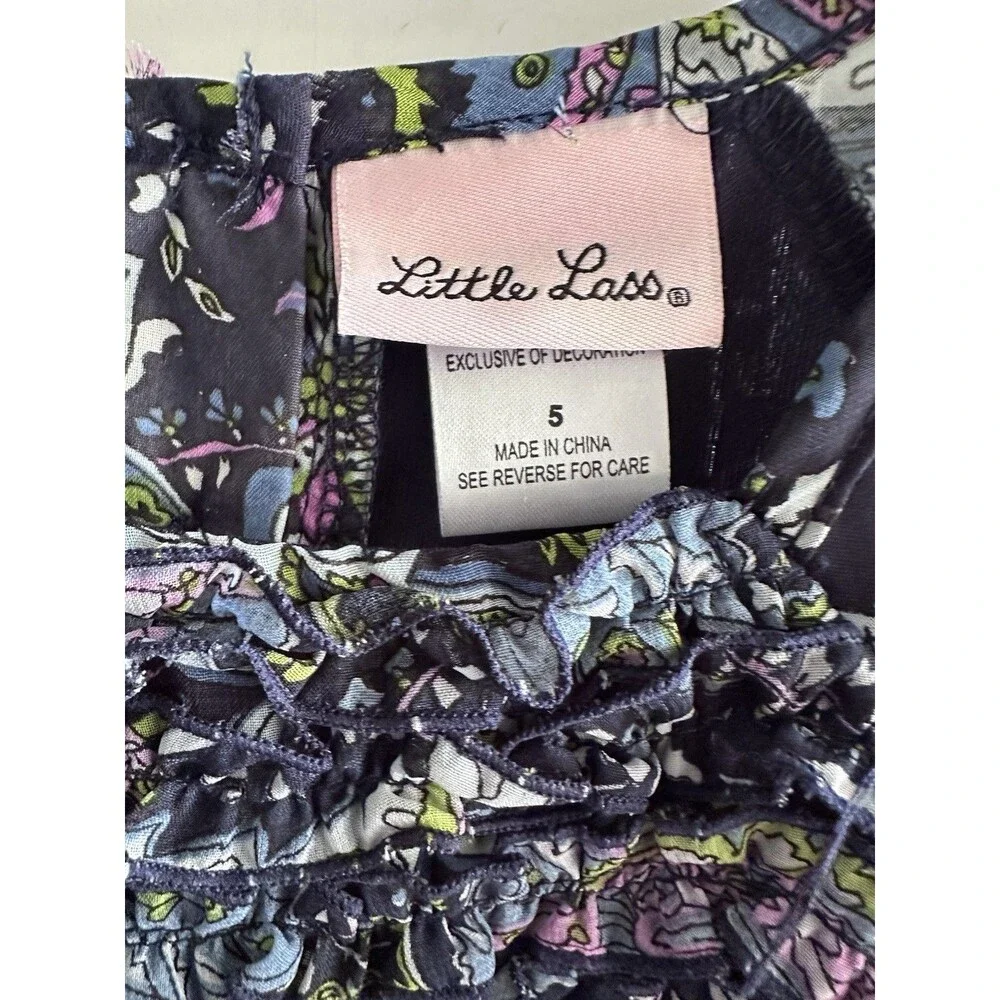 Little Lass 5T Dress Paisley Blue Flower Sheer Cute Girls Toddler - Picture 2 of 3